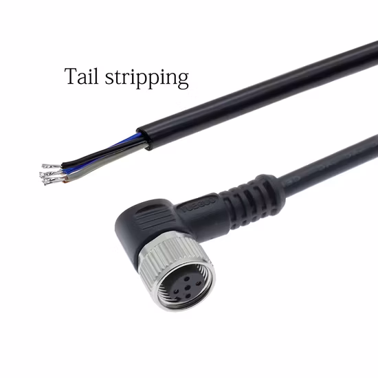 5-Core Black 90 Degree Elbow Round Waterproof M12 Connector